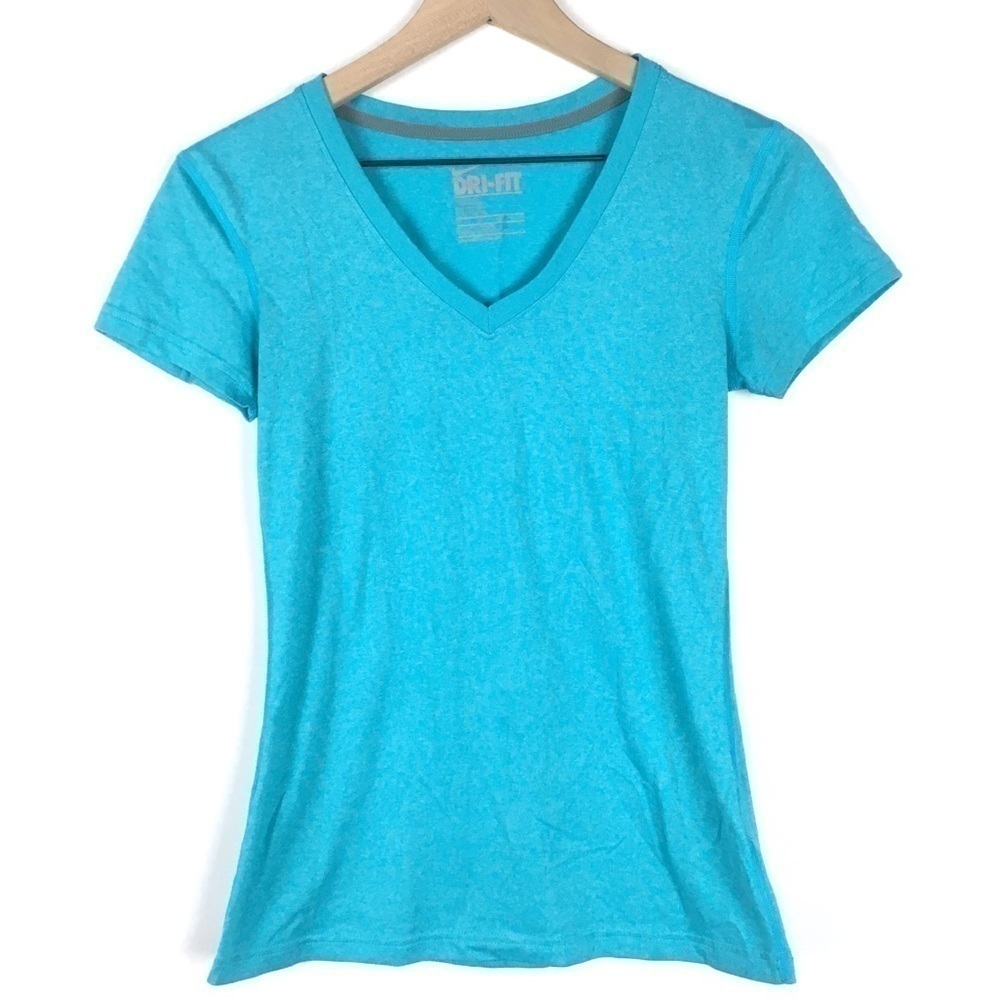 NIKE Dri Fit Shirt Short Sleeve V Neck Regular Fit Workout Outdoor Blue Size XS